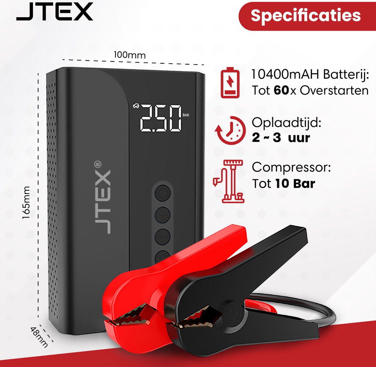 Wat vinden we goed aan de JTEX 12V Auto Jumpstarter met Compressor