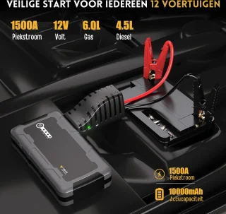 Jumpbooster 1500A Draagbare Auto Starthulp Powerbank 12V