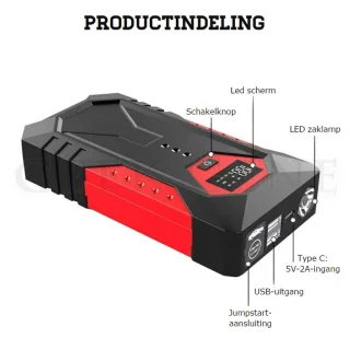Jumpstarter 1200A Rood/Zwart Voor Auto Benzine Diesel
