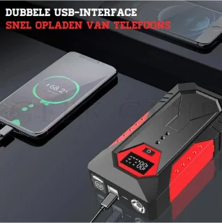 Jumpstarter 1200A Rood/Zwart Voor Auto Benzine Diesel