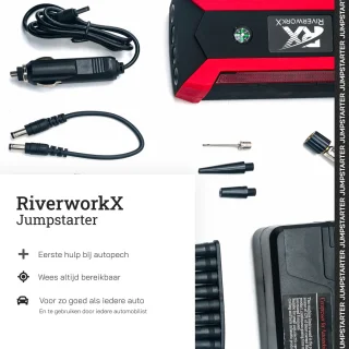 Jumpstarter 12V 12000mAh met luchtcompressor en opberger