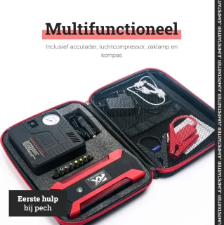 Jumpstarter 12V 12000mAh met luchtcompressor en opberger