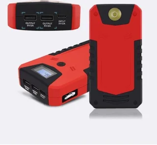 Compacte 12V jumpstarter met Li‑polymeer batterij en SOS‑lamp — klaar voor noodgevallen