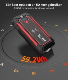 Jumpstarter 12V Draagbaar Zwart/Rood - Auto Startbooster Diesel