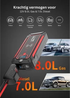 Jumpstarter 12V Draagbaar Zwart/Rood - Auto Startbooster Diesel