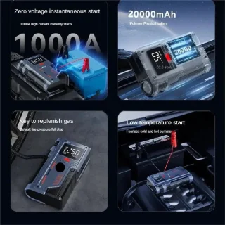 Jumpstarter 20000mAh 1000A Zwart - Jumpstarter met Powerbank en Bandenvuller