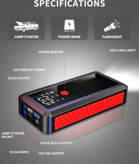 Jumpstarter 2500A 12V met USB en LED Modi