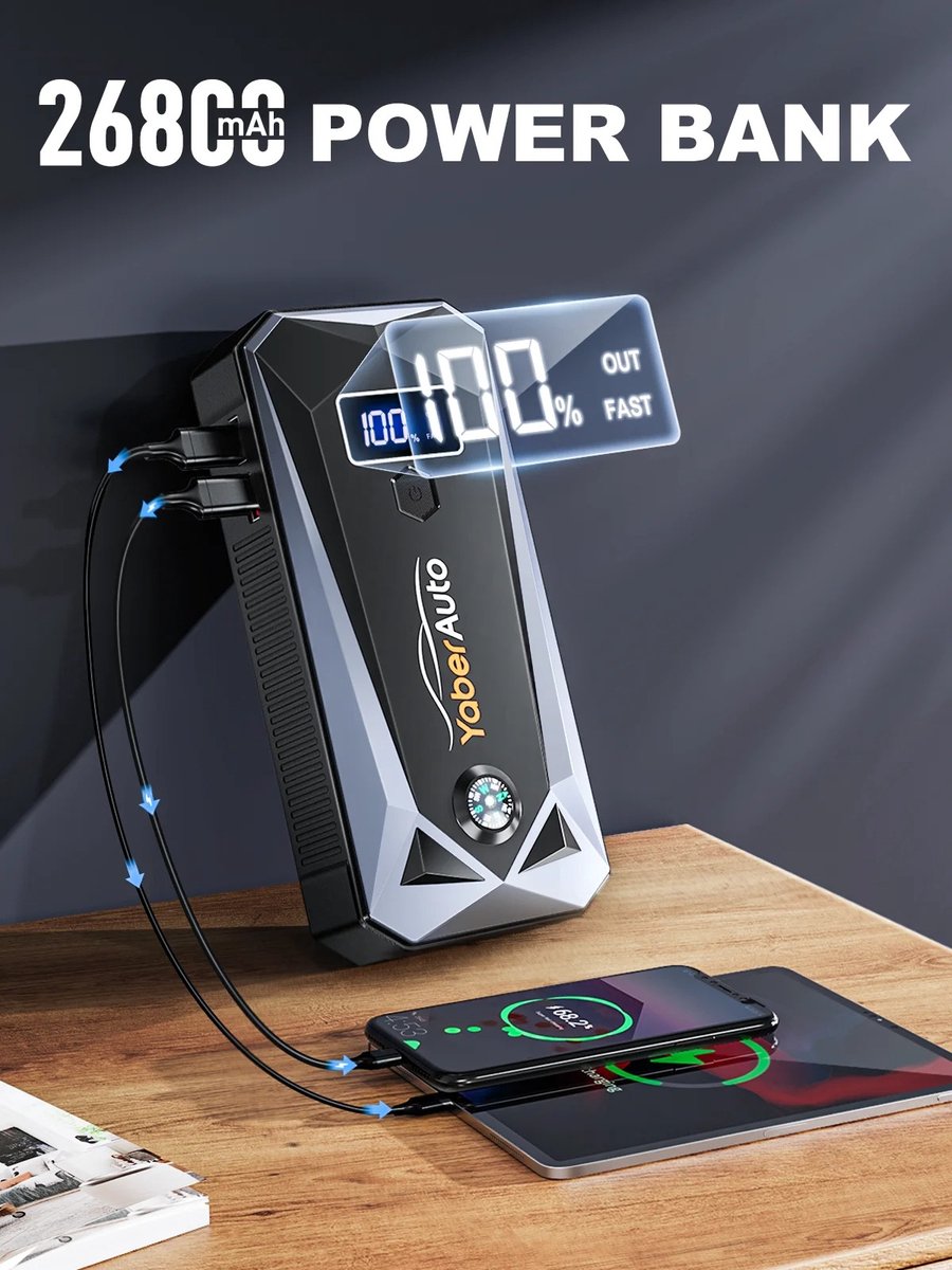 Wat vinden we goed aan de Jumpstarter 26800mAh 4000A 12V Accubooster met Zaklamp