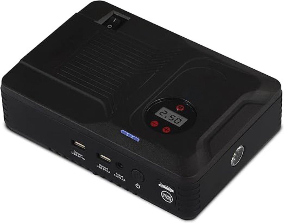 De Jumpstarter Compressor Startkabels Accubooster Zwart in één oogopslag