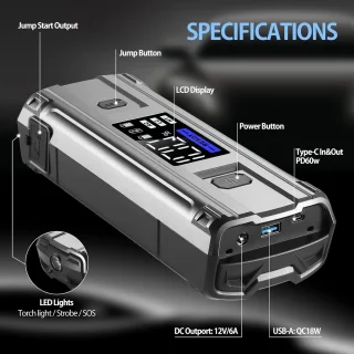 Jumpstarter PD 60W Powerbank 12V Autostarthulp
