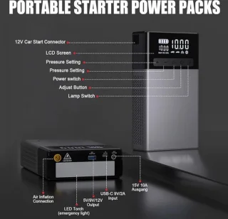 Jumpstarter Powerbank Met Compressor Voor Auto