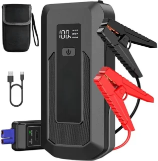 Klarven Jumpstarter voor auto, powerbank en led-noodlamp, grijs