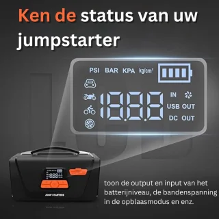 MKSS Jumpstarter met Compressor en Startkabels zwart/oranje
