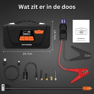 MKSS Jumpstarter met Compressor en Startkabels zwart/oranje