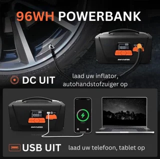 MKSS Jumpstarter met Compressor en Startkabels zwart/oranje