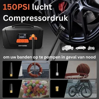 MKSS Jumpstarter met Compressor en Startkabels zwart/oranje