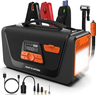 MKSS Jumpstarter met Compressor en Startkabels zwart/oranje