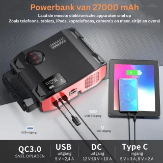 MKSS Jumpstarter met Compressor Zwart + Rood