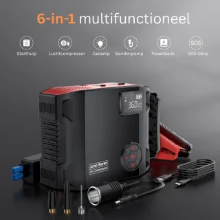 MKSS Jumpstarter met Compressor Zwart + Rood