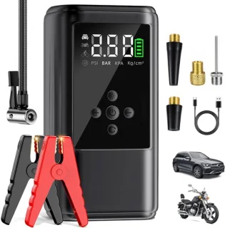 Motorstartbooster met luchtpomp en powerbank – 6400 mAh, 12V, 600A – zwart