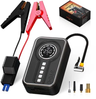Compacte alles-in-één jumpstarter en bandenpomp voor onderweg