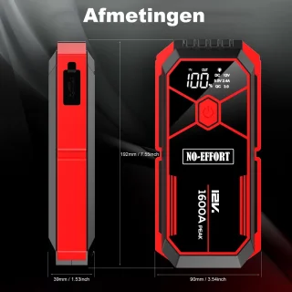 NO-EFFORT Auto Jumpstarter 12V 1600A 18000mAh