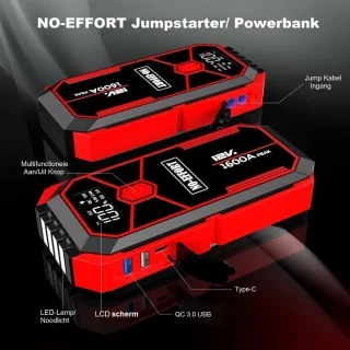 NO-EFFORT Auto Jumpstarter 12V 1600A 18000mAh