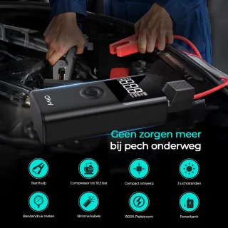 Olvy 12V Jumpstarter 1500A met Compressor en Accessoires