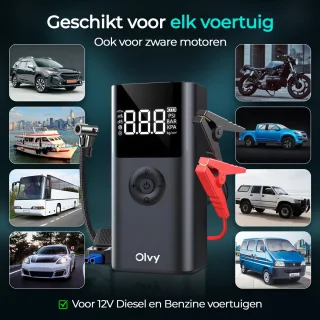 Olvy 12V Jumpstarter 1500A met Compressor en Accessoires