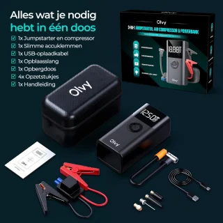 Olvy 12V Jumpstarter 1500A met Compressor en Accessoires