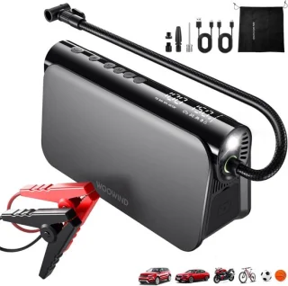 SnelShoppen 3-in-1 jump starter auto met 150 psi compressor, 65w power bank, 16000mah accu en led licht