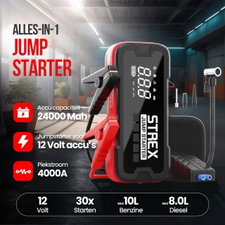 Strex 12V Jumpstarter 4000A 24000mAh Met Compressor