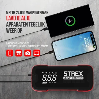Strex 12V Jumpstarter 4000A 24000mAh Met Compressor