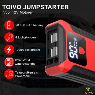 Toivo 12V Jumpstarter 1000A met Compressor en Powerbank