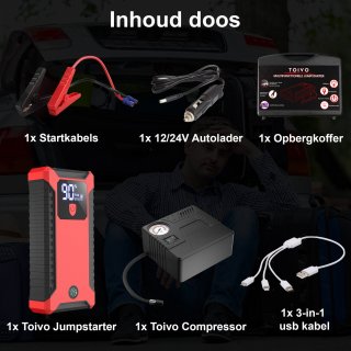 Toivo 12V Jumpstarter 1000A met Compressor en Powerbank
