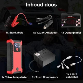 Toivo 12V Jumpstarter 1000A met Compressor en Powerbank
