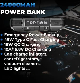 Topdon JS3000 Jumpstarter 3000A 12V Powerbank 30000mAh Zwart