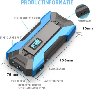 Truskore Jumpstarter 12V 800A 10000mAh Blauw/Zwart