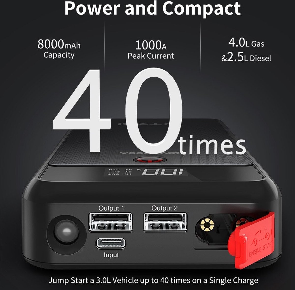 Utrai 12V Jump Starter 10000mAh 1000A 4-in-1