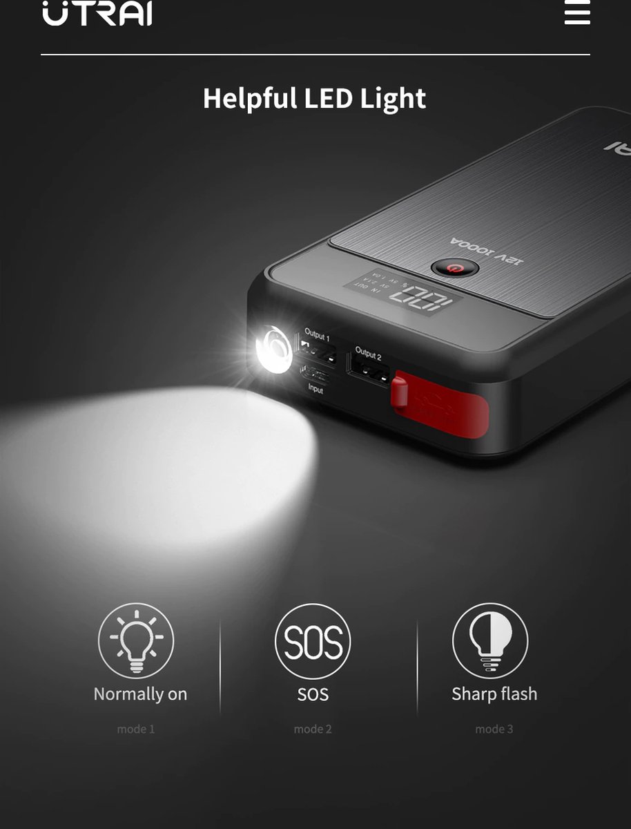 Utrai 12V Jump Starter 10000mAh 1000A 4-in-1