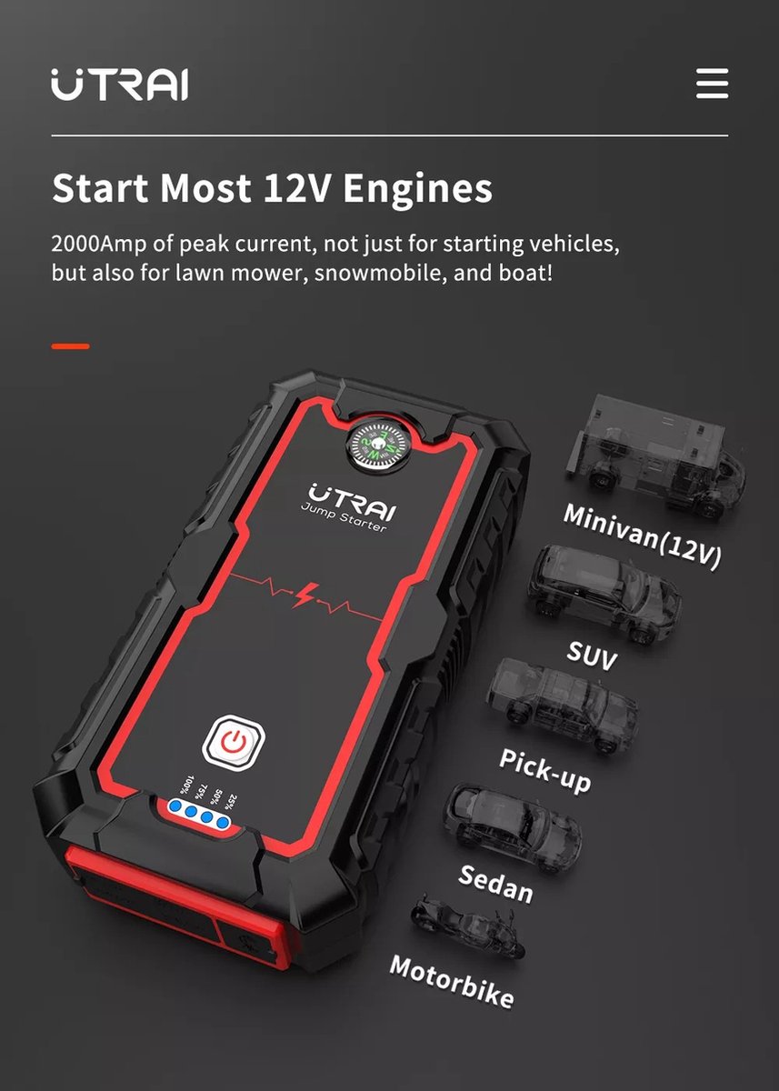 Utrai Auto Acculader 2000A Jumpstarter 8-in-1