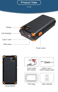 VFLY Jump Starter 12V 3000A 4-in-1 Zwart/Rood