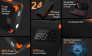VFLY Jump Starter 12V 3000A 4-in-1 Zwart/Rood