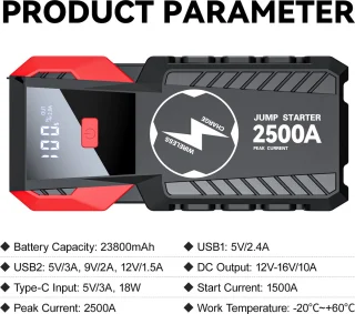 Woegel Jumpstarter 12V 23800mAh 2500A 7in1 inclusief opbergcase