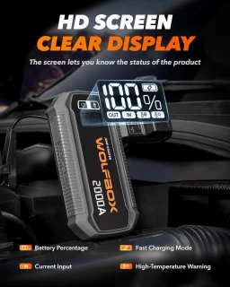 Wolfbox Jumpstarter 2000A 12.000mAh met Startkabels en Opbergkoffer