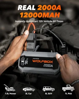 Wolfbox Jumpstarter 2000A 12.000mAh met Startkabels en Opbergkoffer