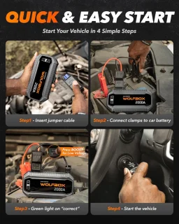 Wolfbox Jumpstarter 2000A 12.000mAh met Startkabels en Opbergkoffer