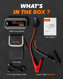 Wolfbox Jumpstarter 2000A 12.000mAh met Startkabels en Opbergkoffer