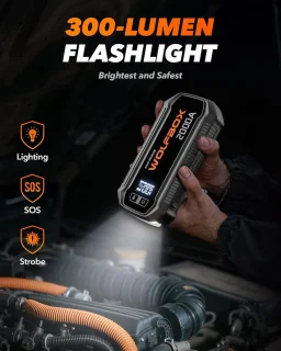 Wolfbox Jumpstarter 2000A 12.000mAh met Startkabels en Opbergkoffer