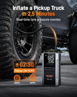 Wolfbox Jumpstarter 3000A 16000mAh met Compressor en Startkabels